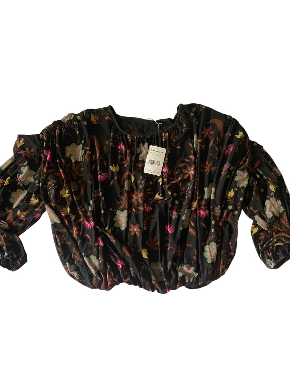 Free People Wildflower Honey Top NWT Floral Mesh Bubble Hem Size M